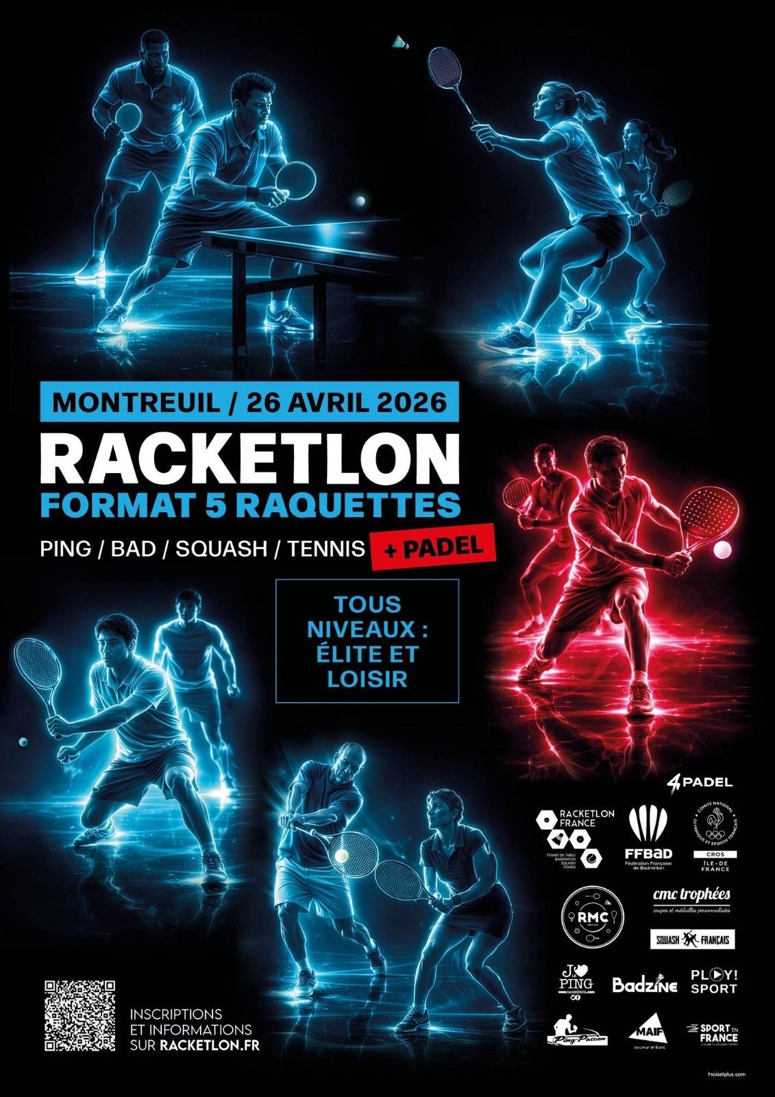 Affiche de 26/04 - 1er open 5 raquettes de Montreuil
